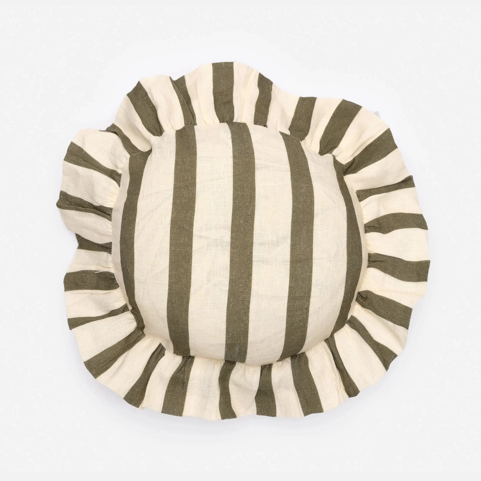 Amuse La Bouche Olive & Ivory Thin Stripe Round Cushion - Image 3