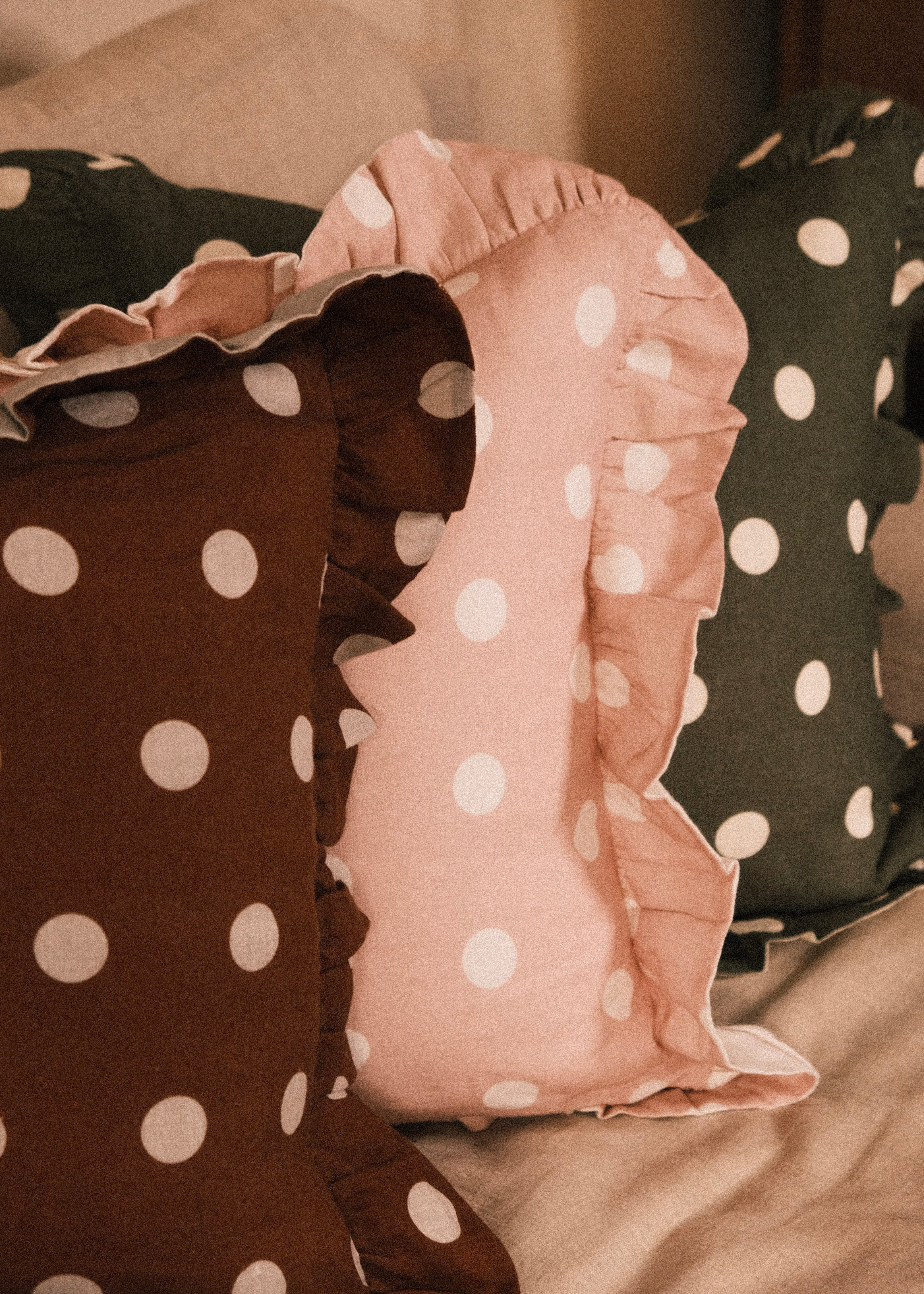 Amuse La Bouche Spotted Ruffle Cushion in Olive - Image 7