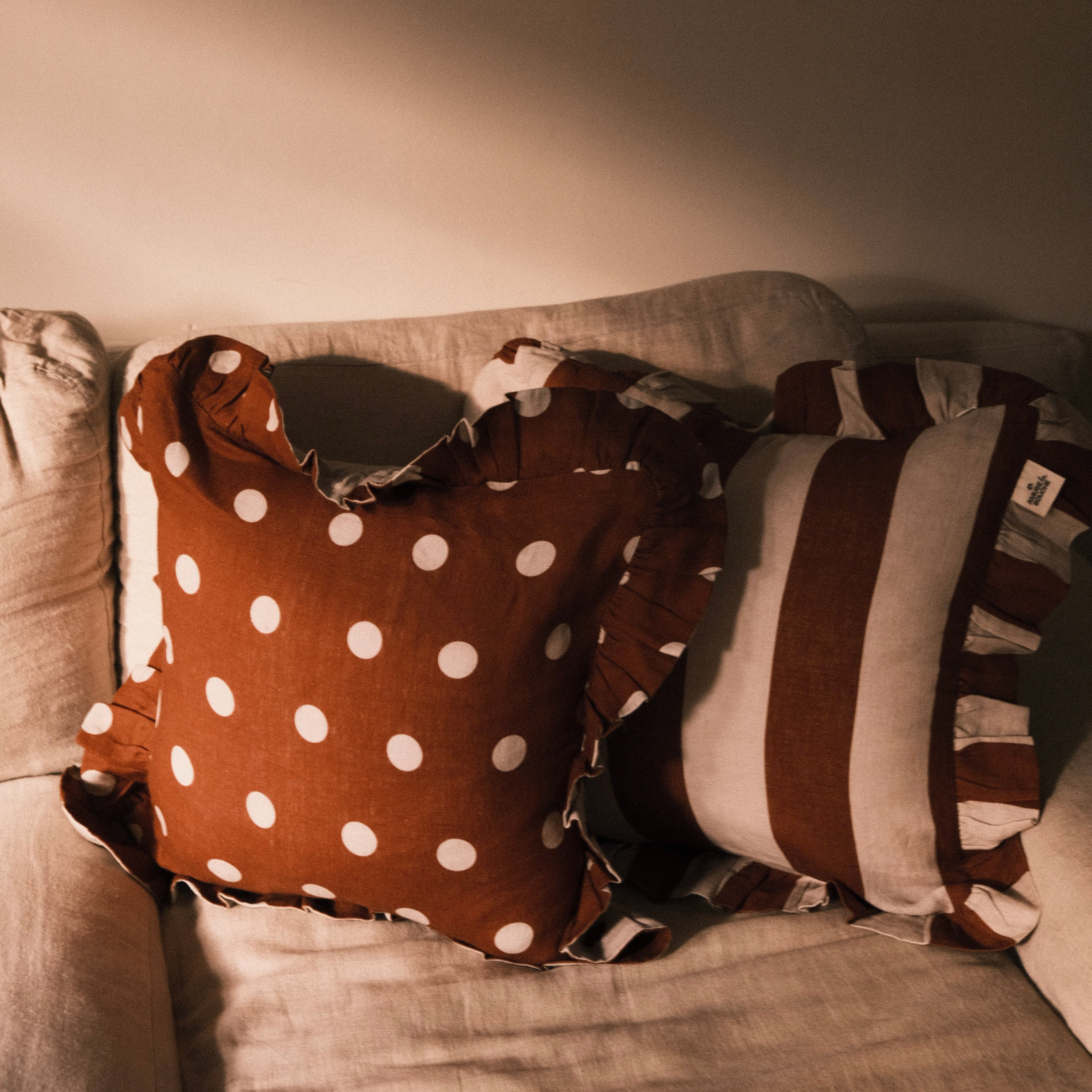 Amuse La Bouche Spotted Ruffle Cushion in Olive - Image 8