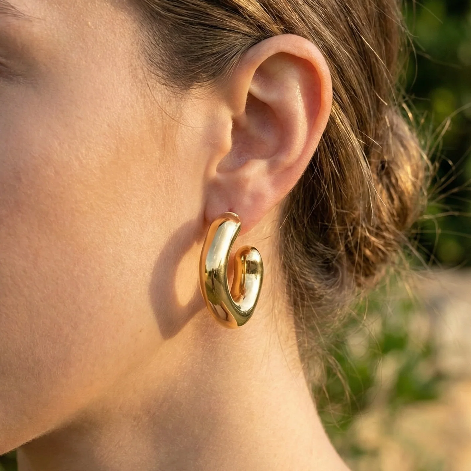 Big Metal London Athenais Organic Shape Hoop Earrings in Silver or Gold - Image 3