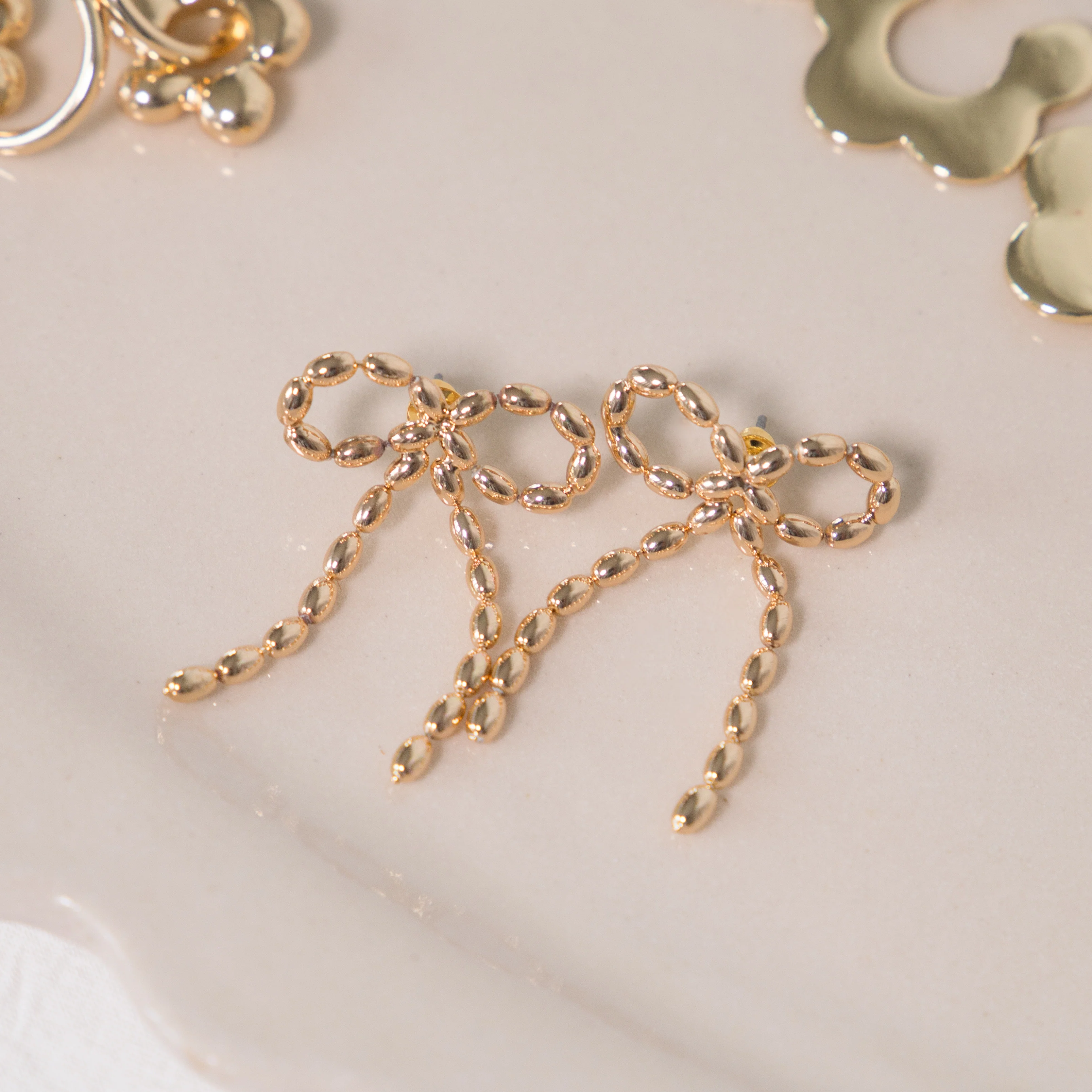 Big Metal London Celine Bow Dandle Stud Earrings in Silver or Gold Plated - Image 5