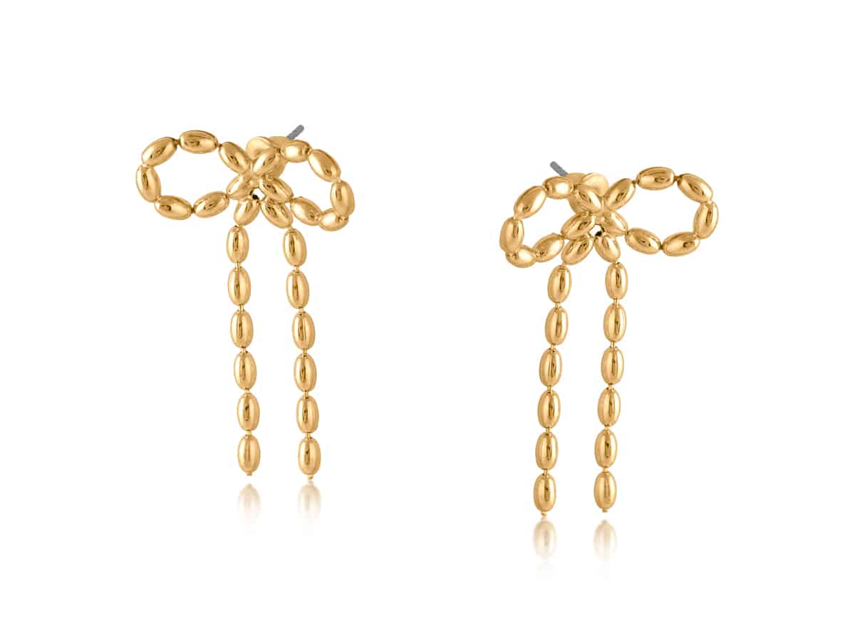 Big Metal London Celine Bow Dandle Stud Earrings in Silver or Gold Plated - Image 7