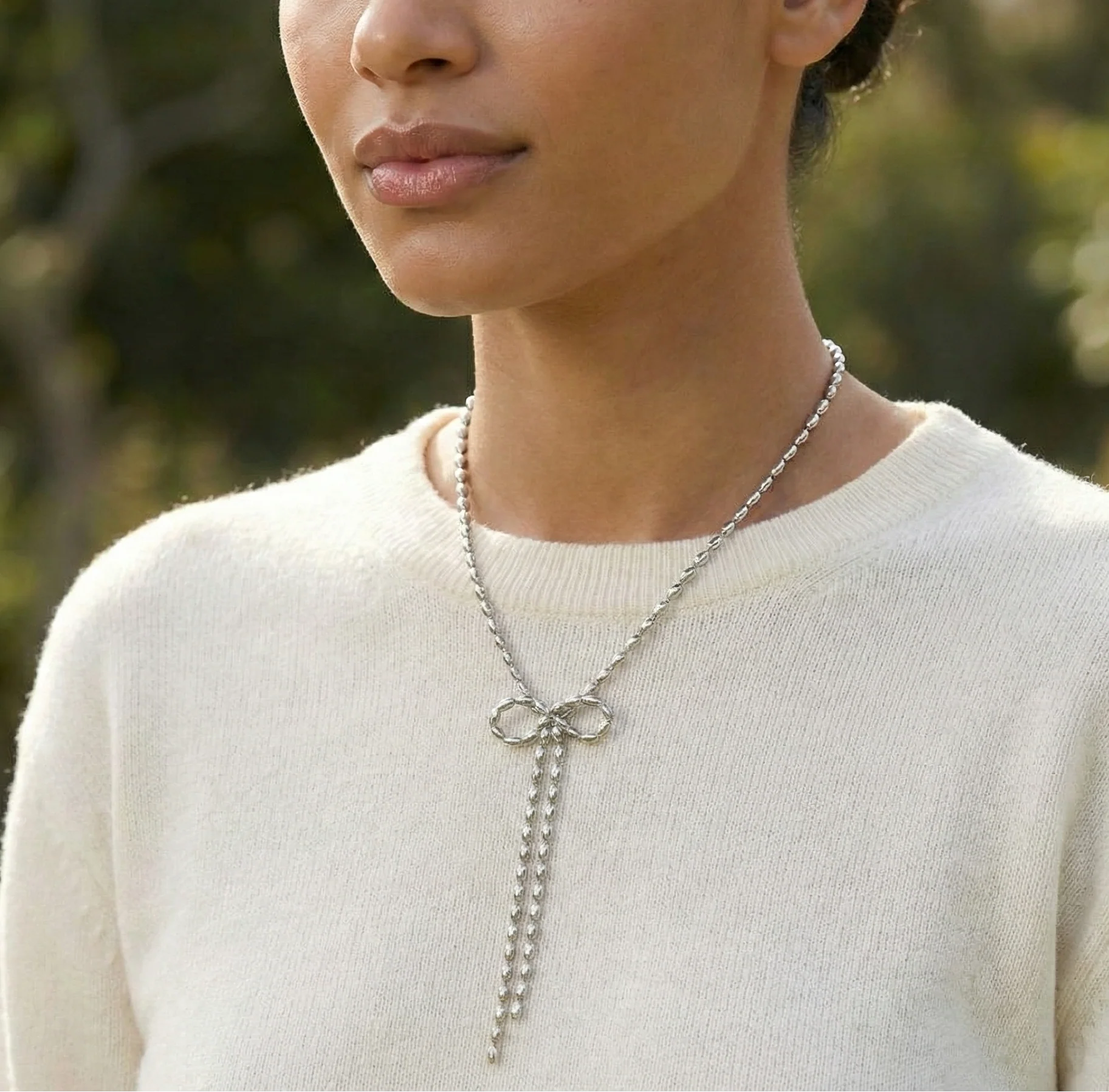 Big Metal London Marina Bow Chain Necklace in Silver or Gold - Image 3