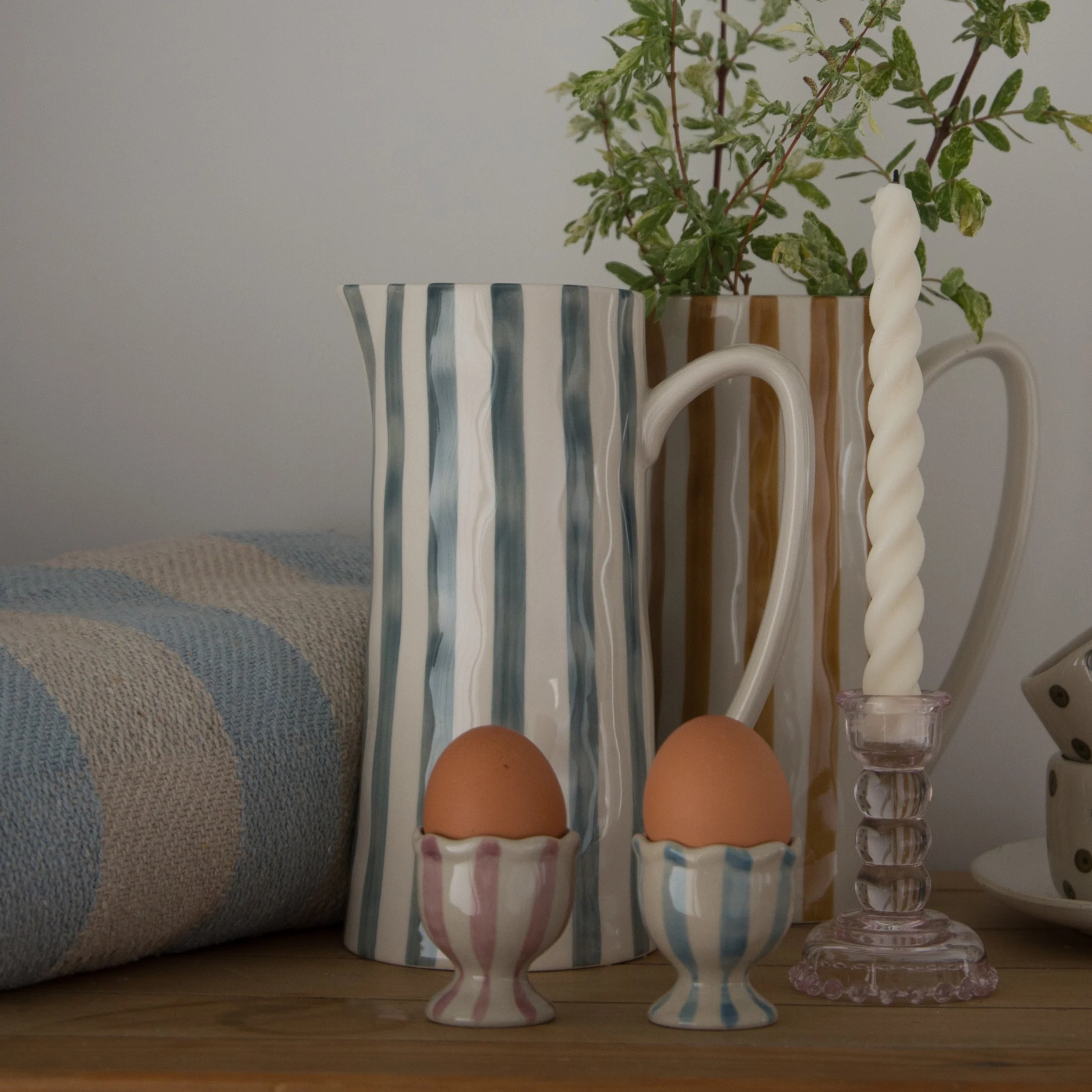 Bloomingville Begonia Striped Jug in Green Blue - Image 6
