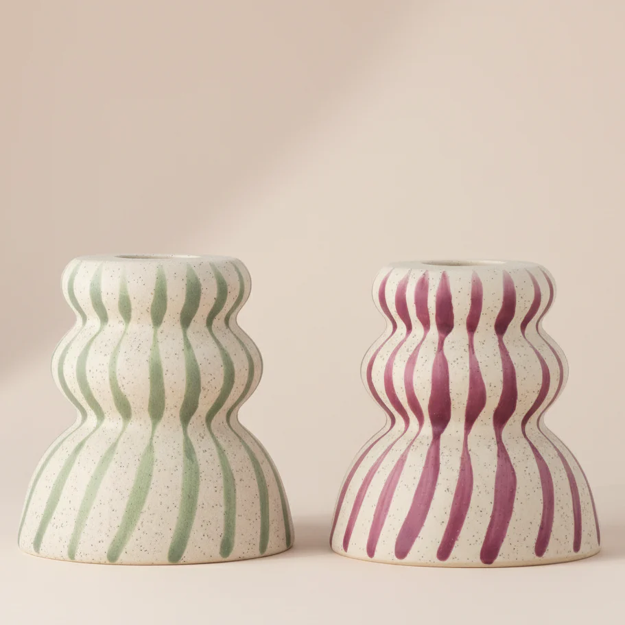 Bloomingville Gabin Striped Candle Holder in Lilac or Green - Image 3