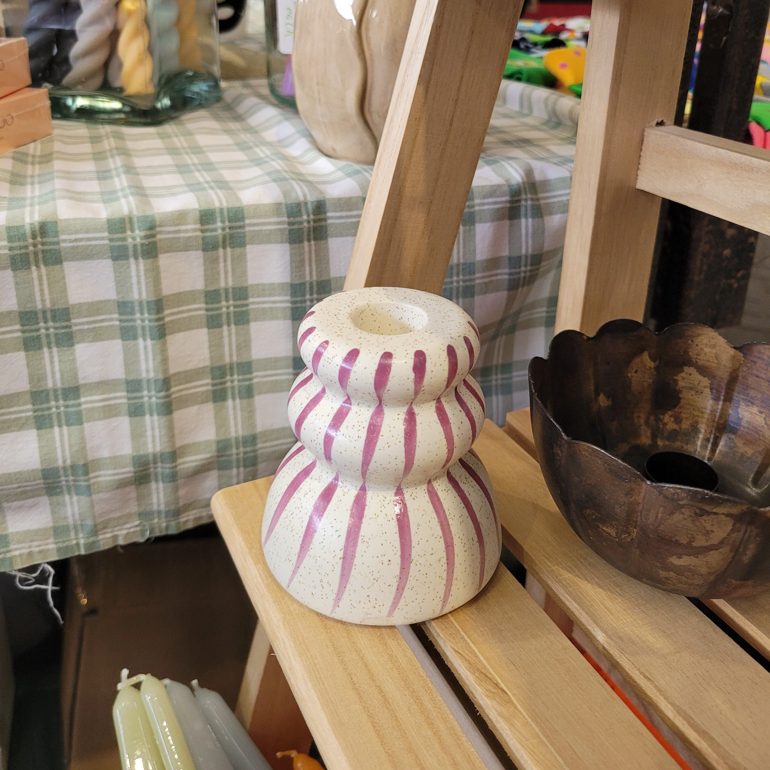 Bloomingville Gabin Striped Candle Holder in Lilac or Green - Image 4