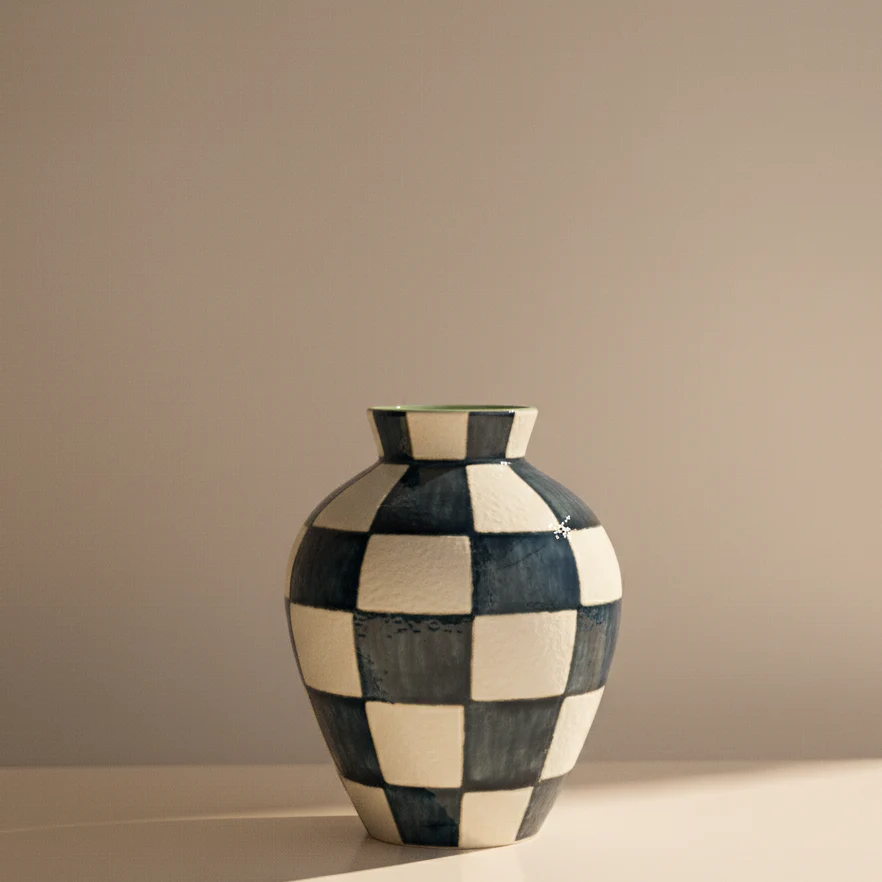 Bloomingville Hand Painted Check Vase in Turquoise - Image 3