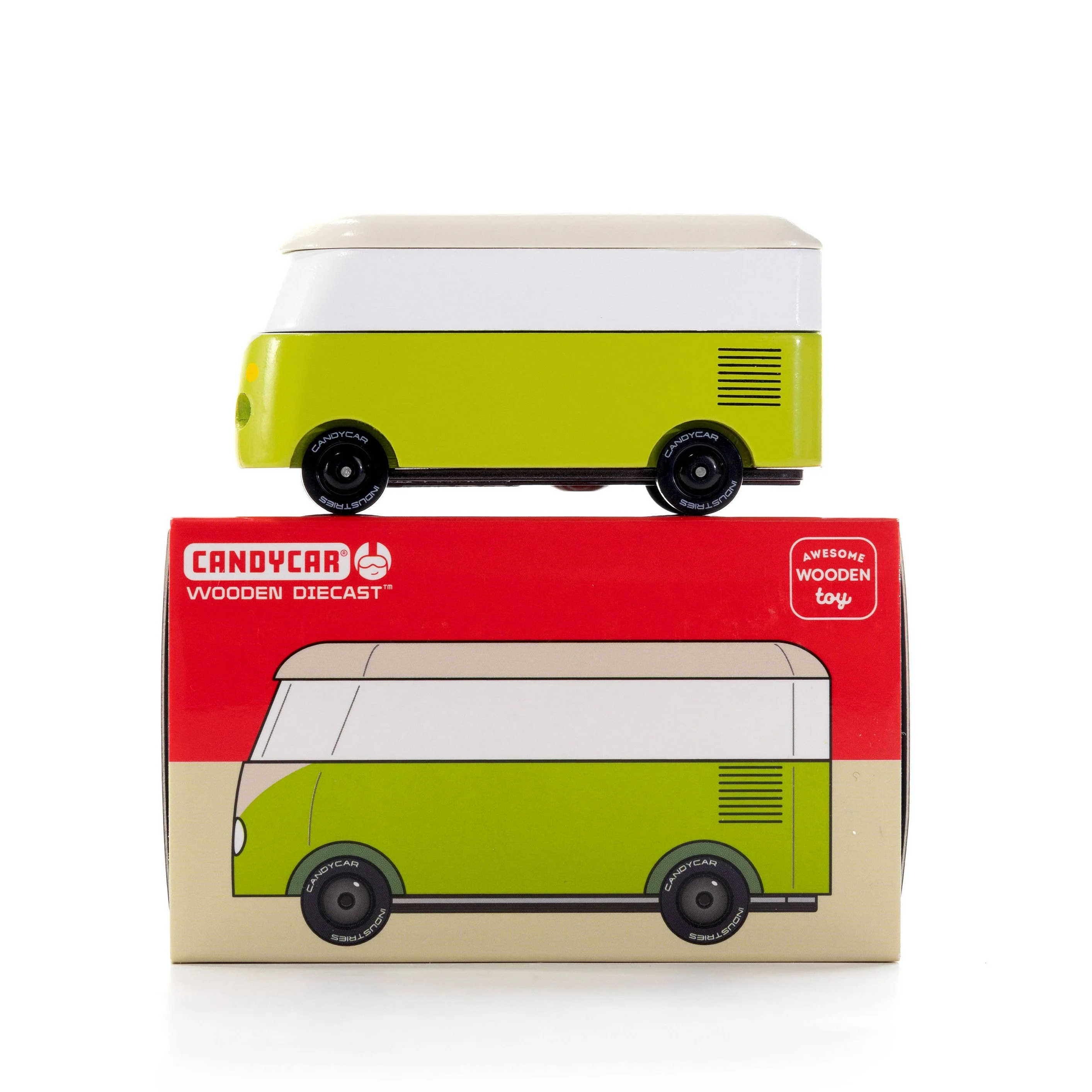Candyvan VW T1 Green Wooden Diecast Toy Car - Image 5