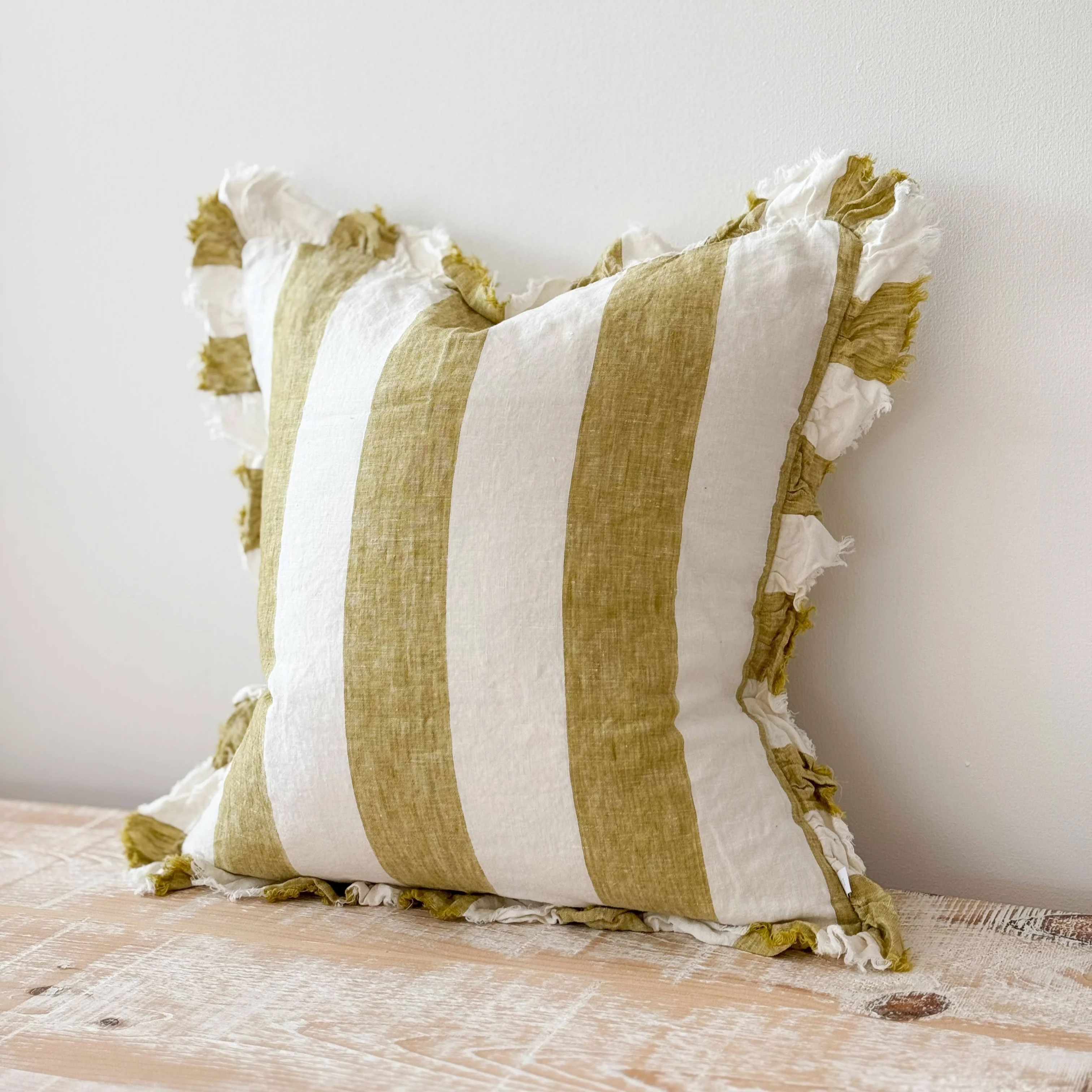 Ellenvale Hallie Light Olive Wide Stripe Cushion - Image 3