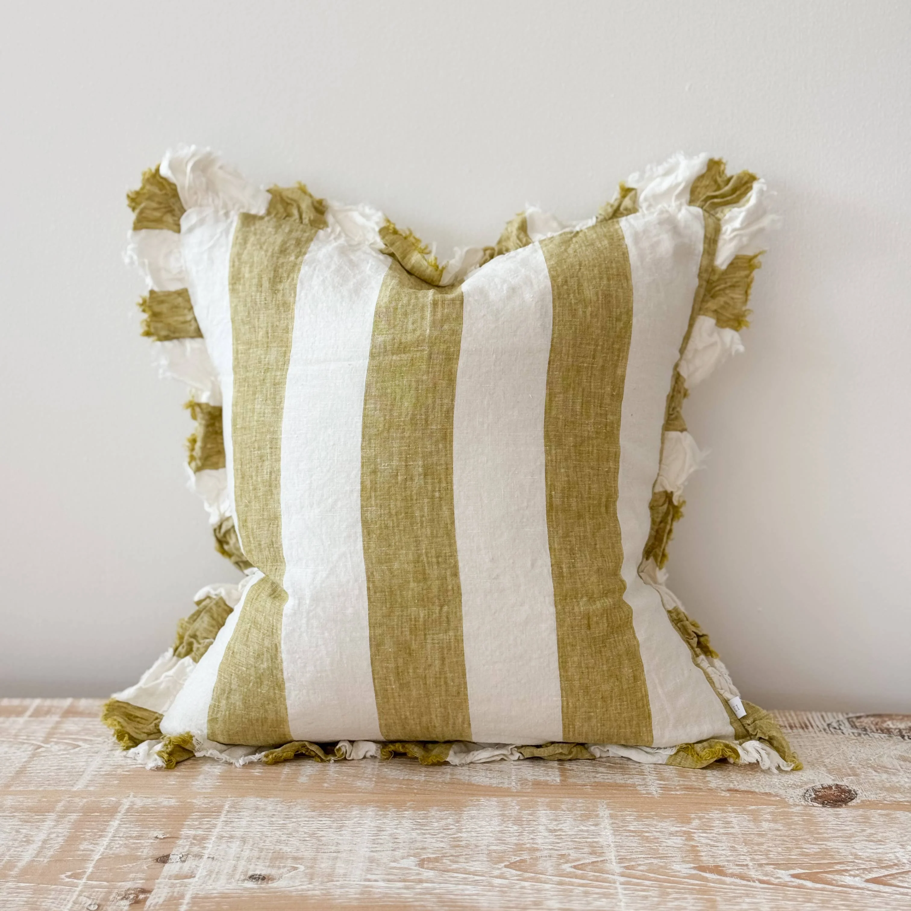 Ellenvale Hallie Light Olive Wide Stripe Cushion - Image 4