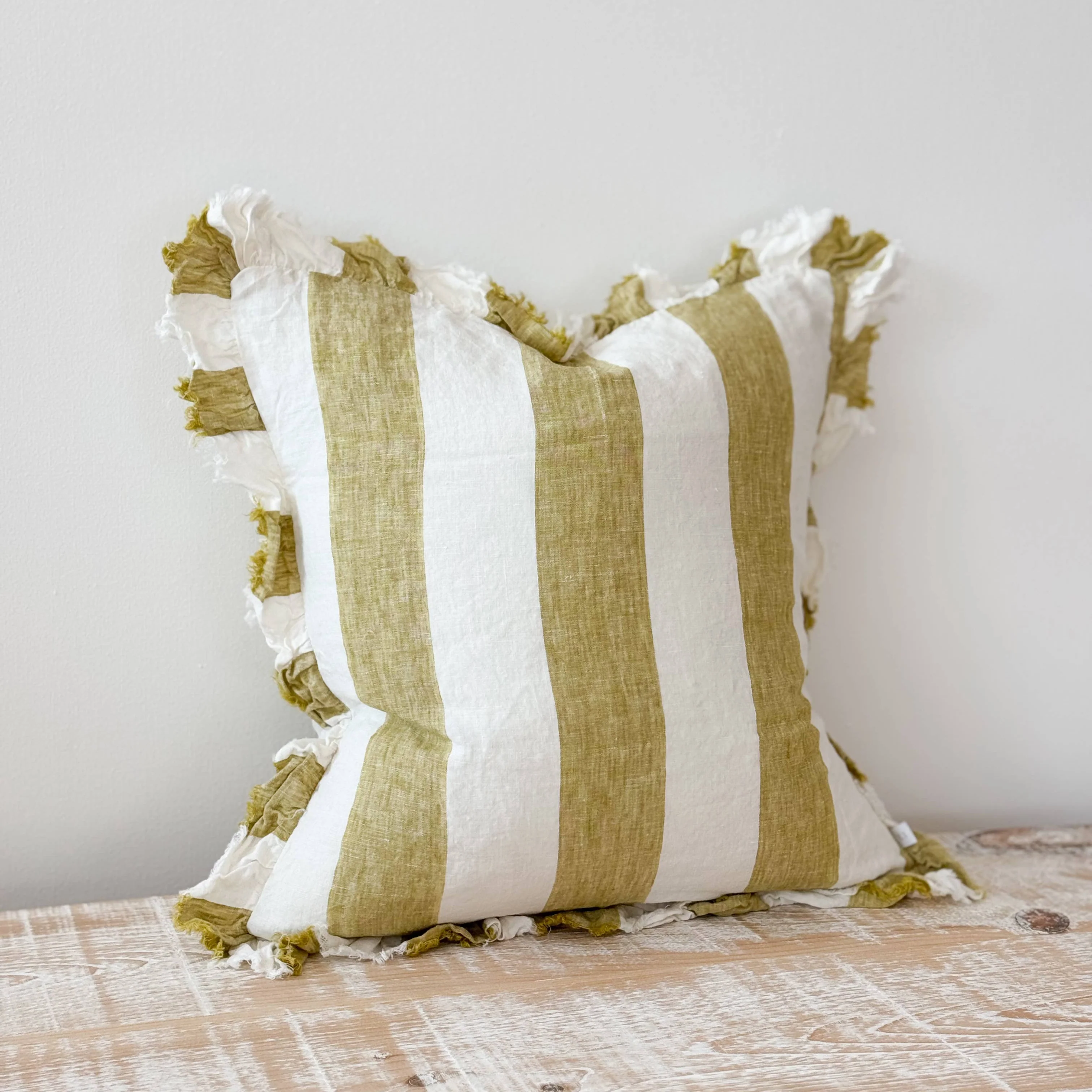 Ellenvale Hallie Light Olive Wide Stripe Cushion - Image 5
