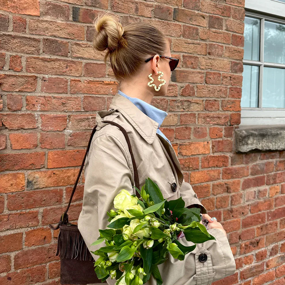 Kalei Polymer Clay Wiggle Earrings in Butter Yellow or Pale Blue Polkadot - Image 3