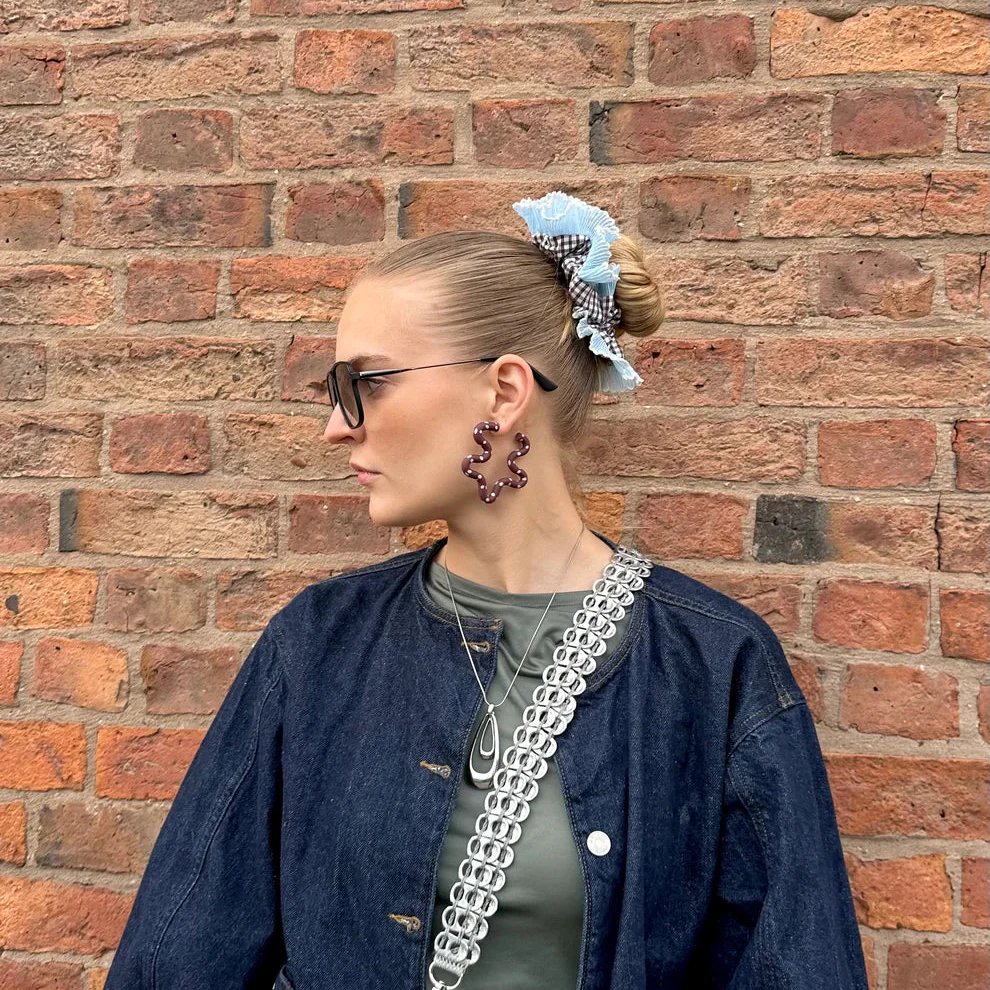 Kalei Polymer Clay Wiggle Earrings in Butter Yellow or Pale Blue Polkadot - Image 6