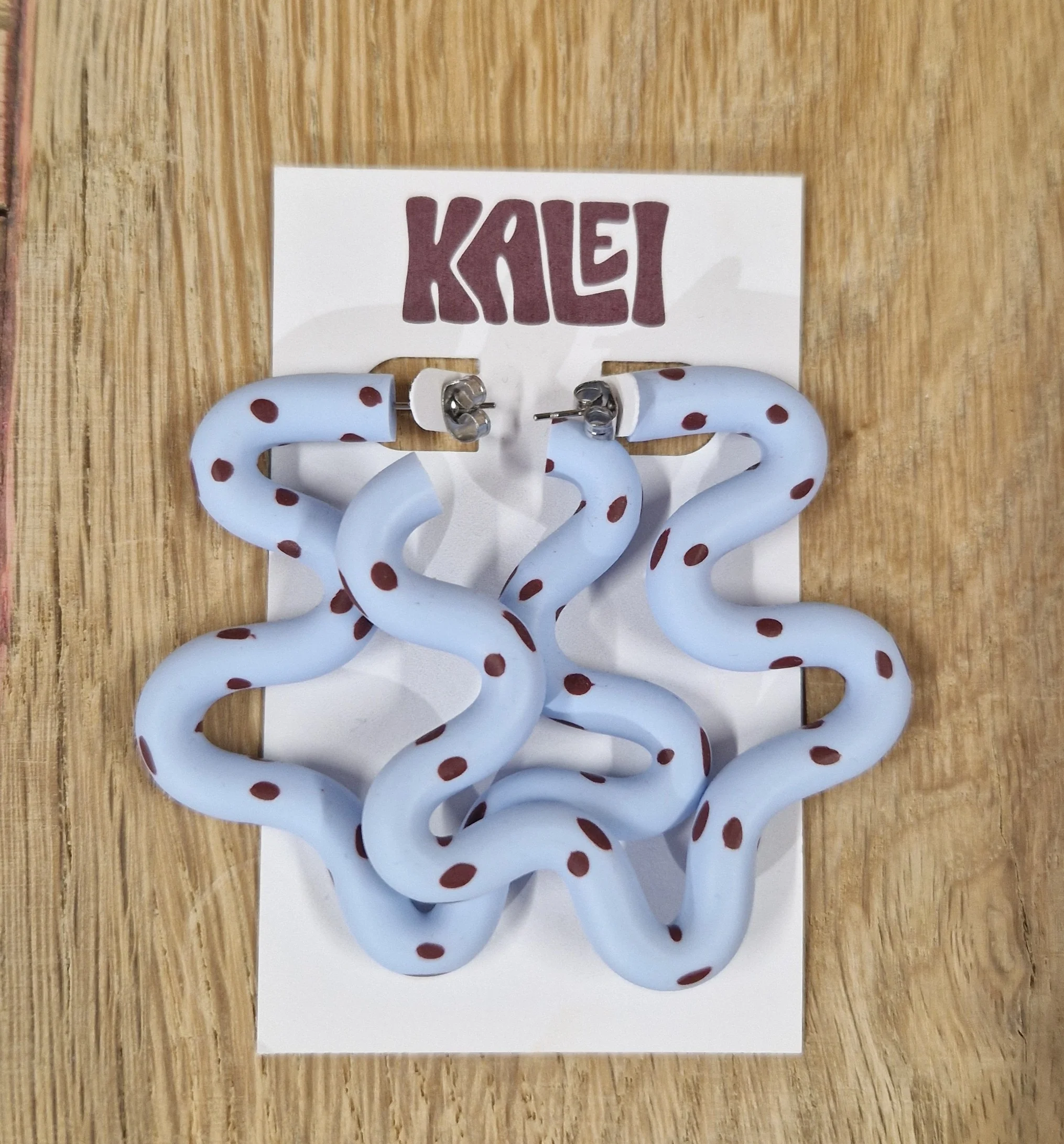 Kalei Polymer Clay Wiggle Earrings in Butter Yellow or Pale Blue Polkadot - Image 8