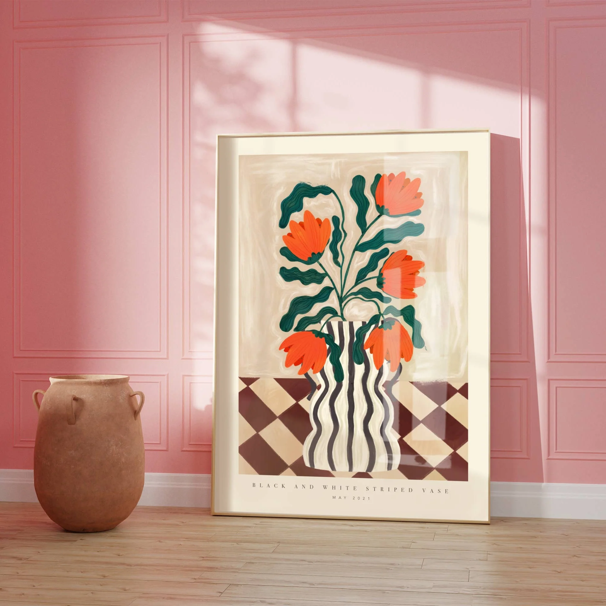 Kate Fox Hand Drawn Vase with Red Flowers Art Print in A3 - Image 5