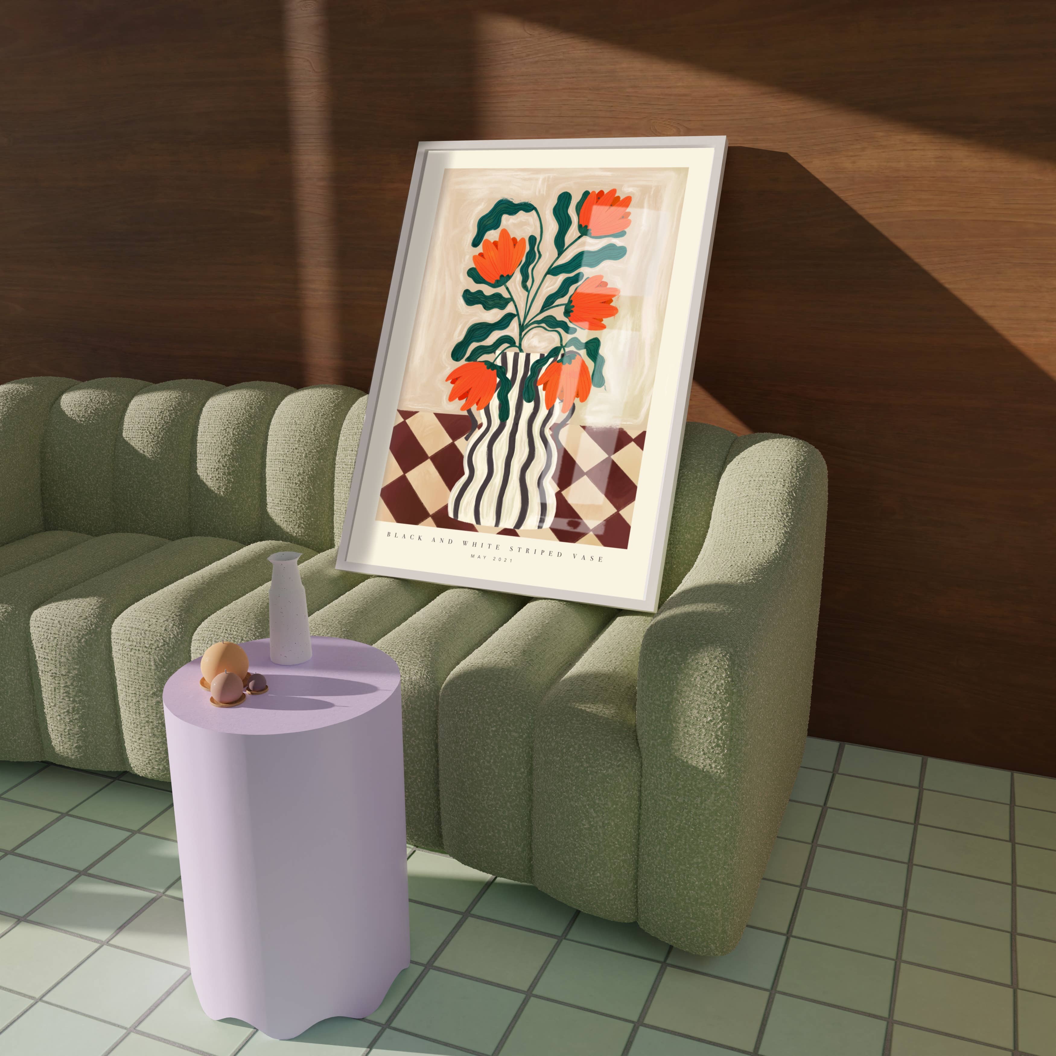 Kate Fox Hand Drawn Vase with Red Flowers Art Print in A3 - Image 7