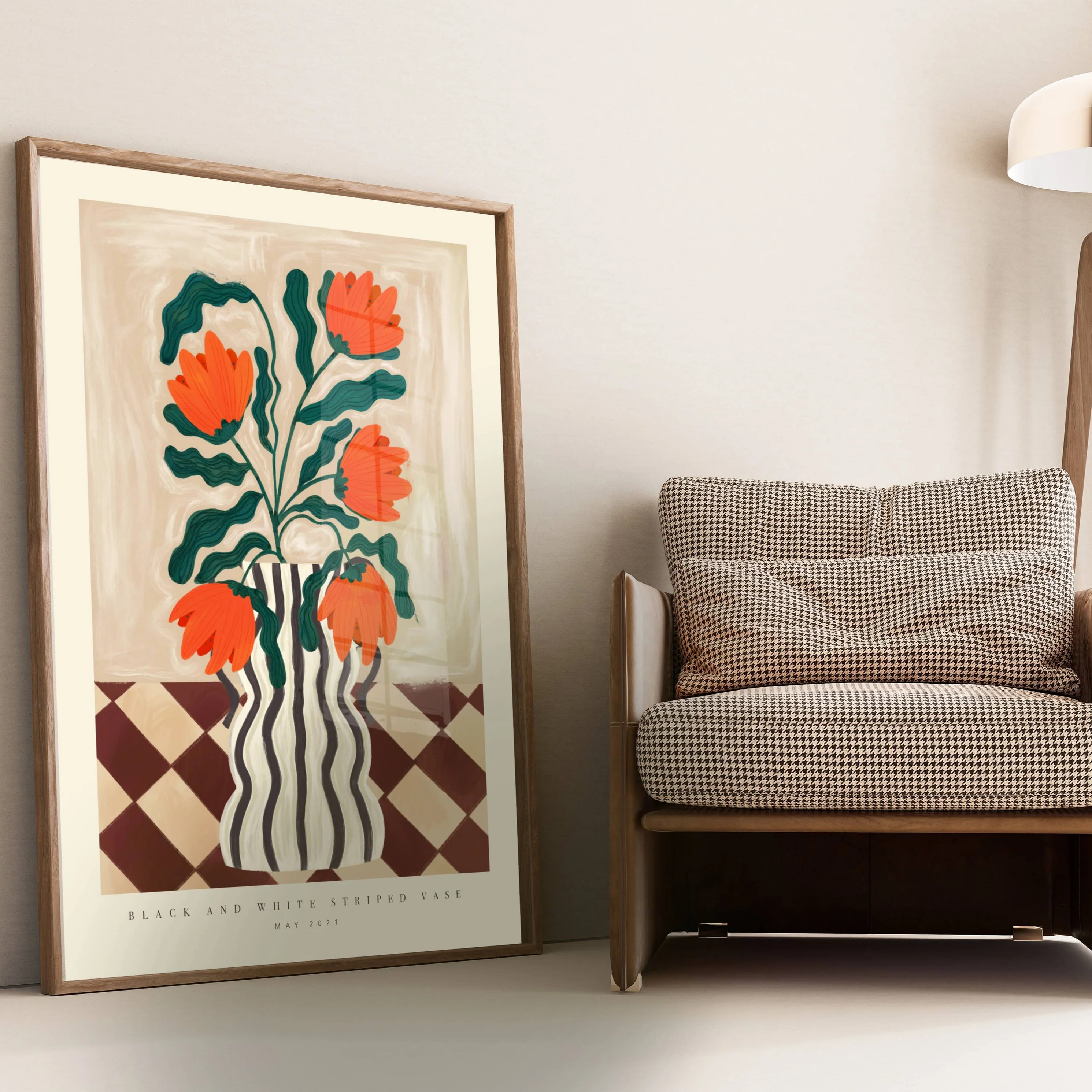 Kate Fox Hand Drawn Vase with Red Flowers Art Print in A3 - Image 8