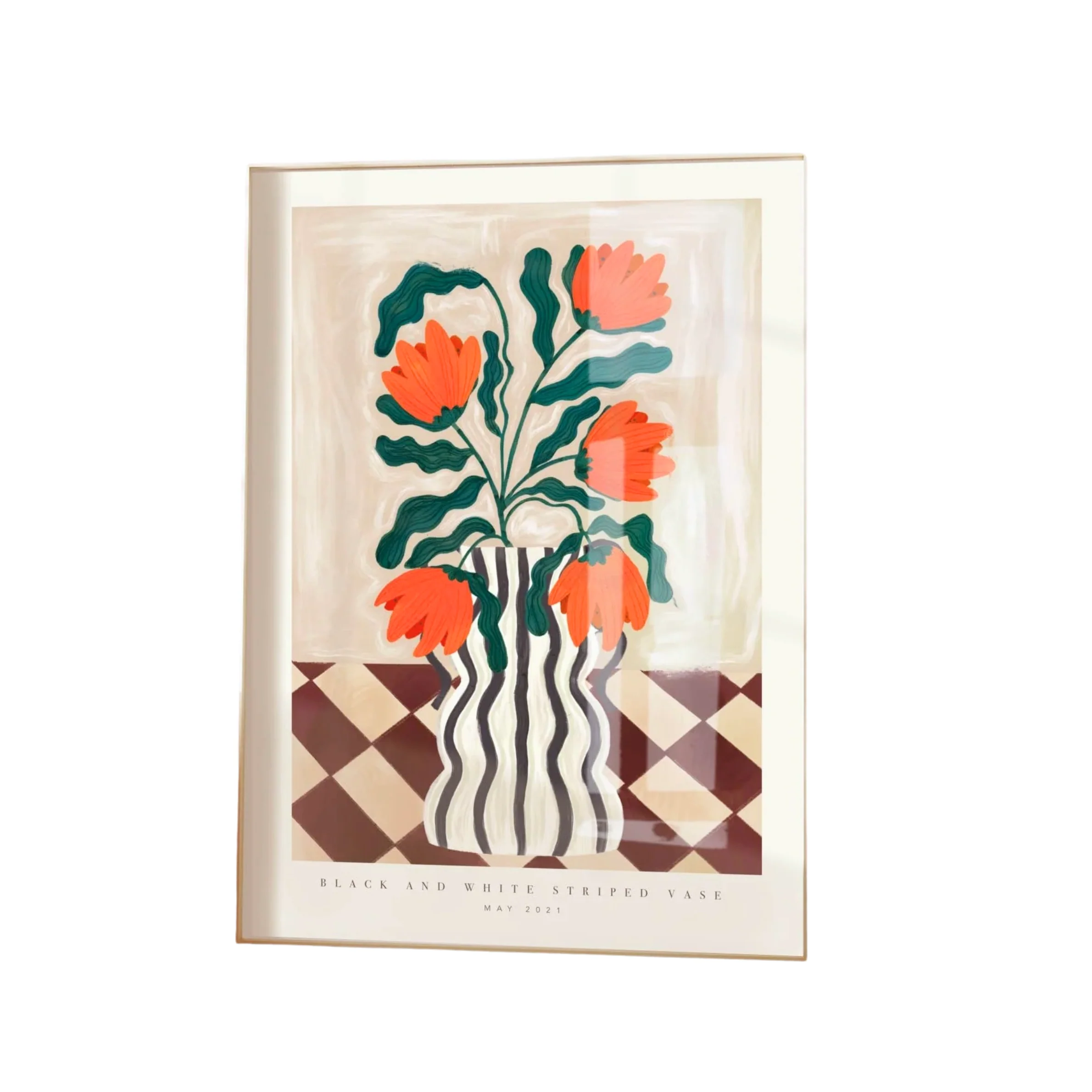 Kate Fox Hand Drawn Vase with Red Flowers Art Print in A3 - Image 9