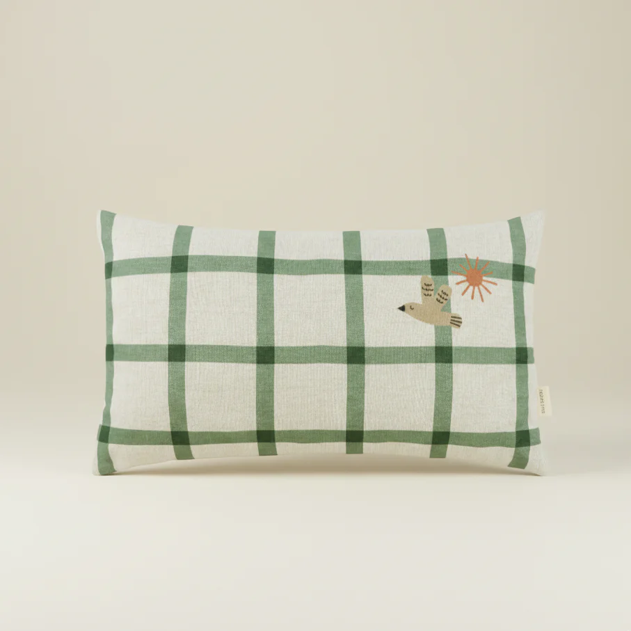 Nobodinoz Green Birds Linen Cushion - Image 3