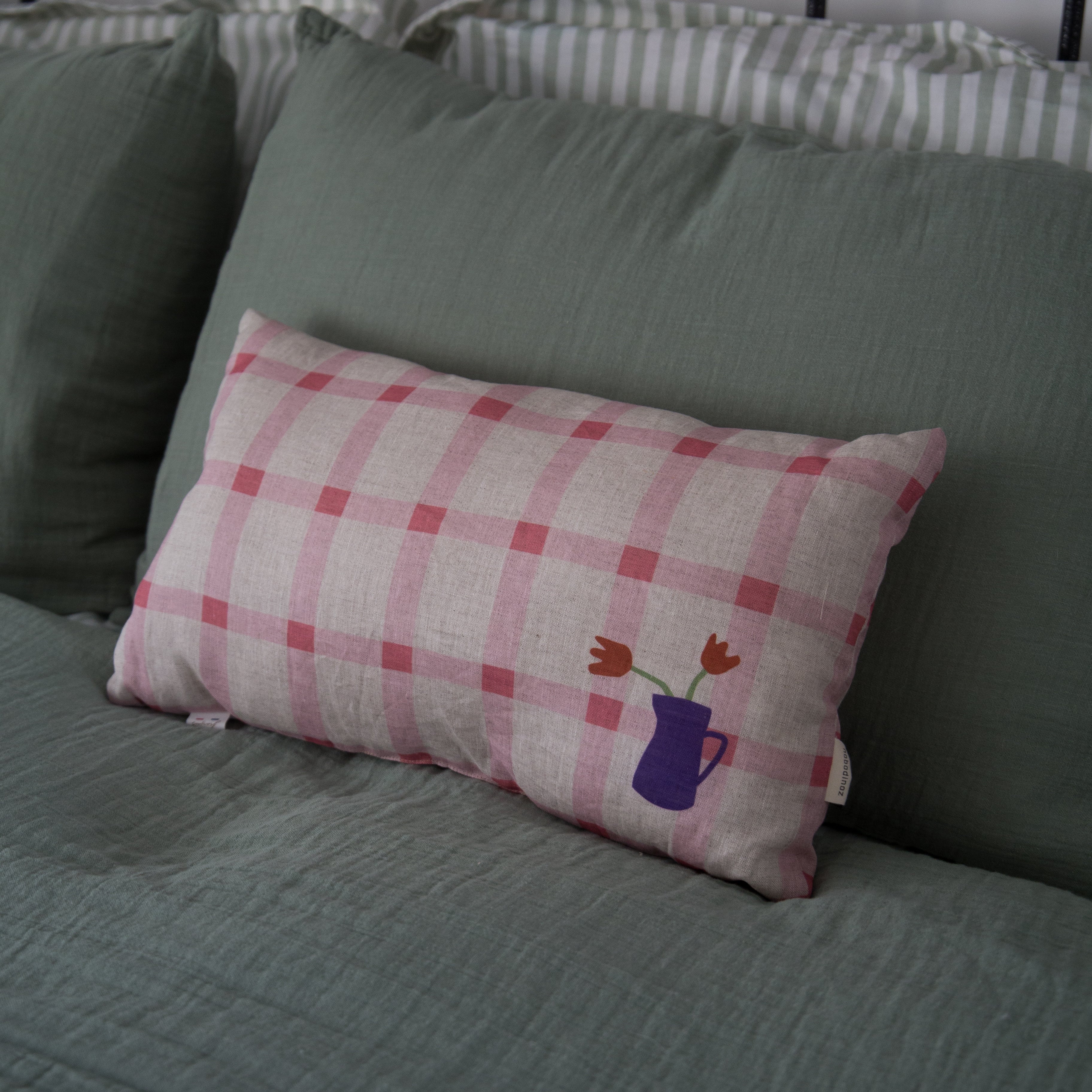 Nobodinoz Pink Tulips Linen Cushion - Image 4
