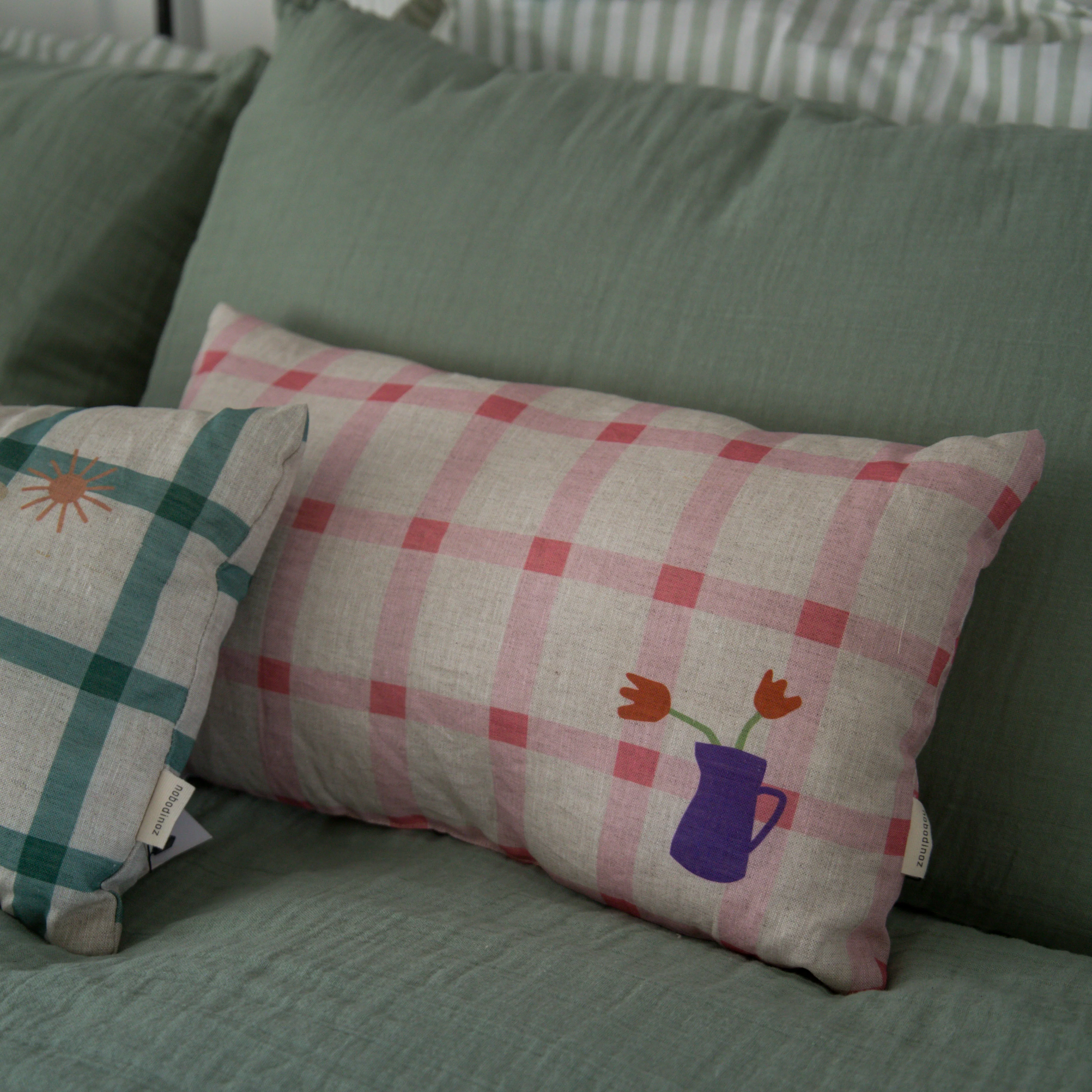 Nobodinoz Pink Tulips Linen Cushion - Image 5