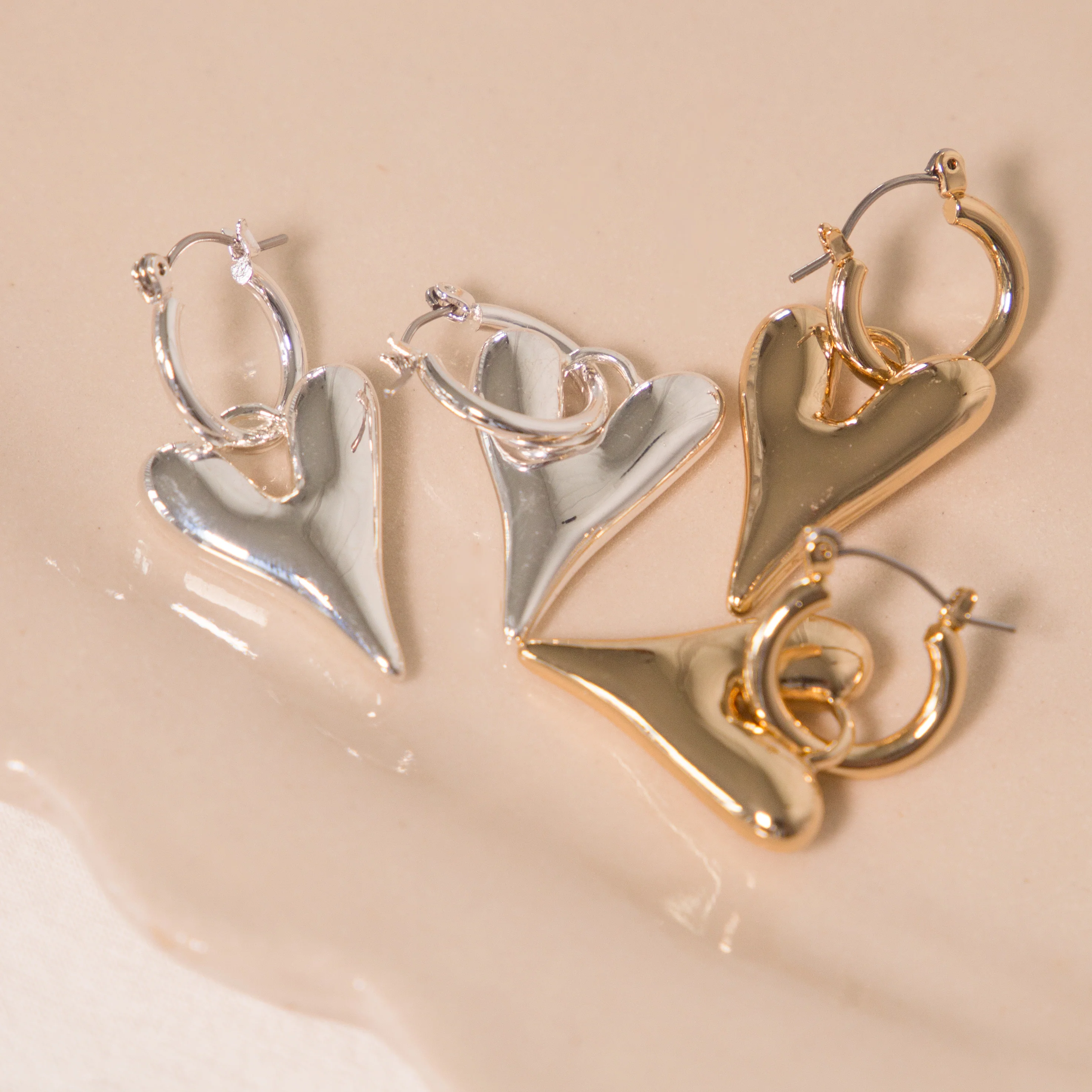 Big Metal London Daria Puff Heart Hoop Earrings in Silver or Gold Plated - Image 3