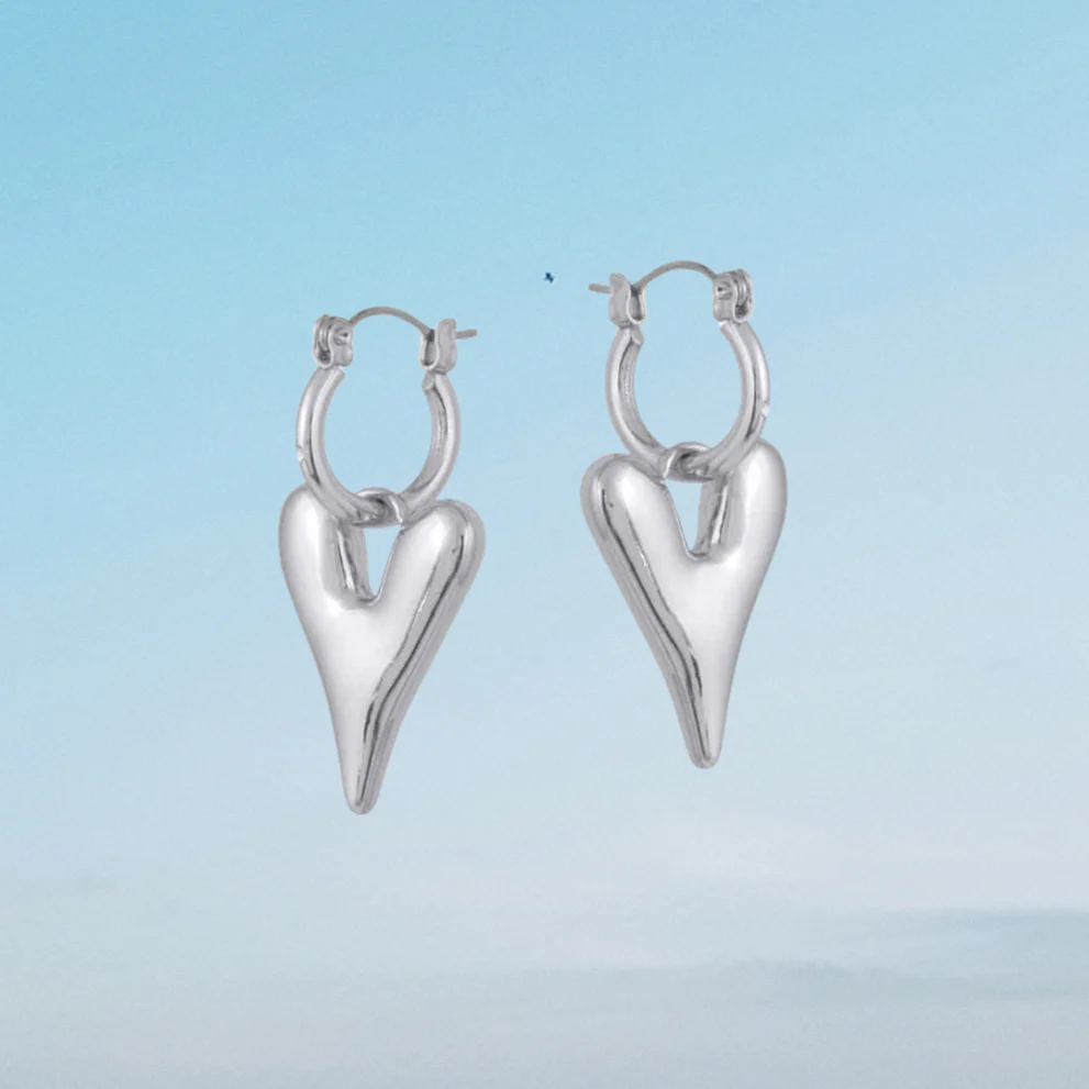 Big Metal London Daria Puff Heart Hoop Earrings in Silver or Gold Plated - Image 4