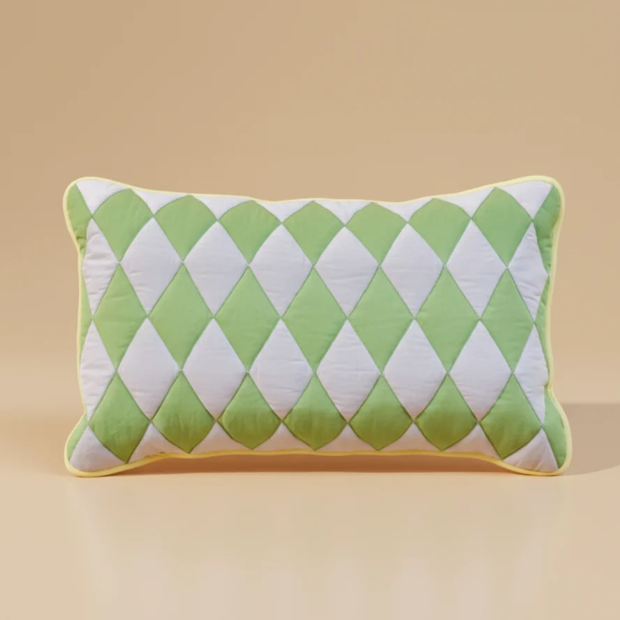TBCo Green Argyle Cotton Cushion with Duck Feather Inner - Image 3